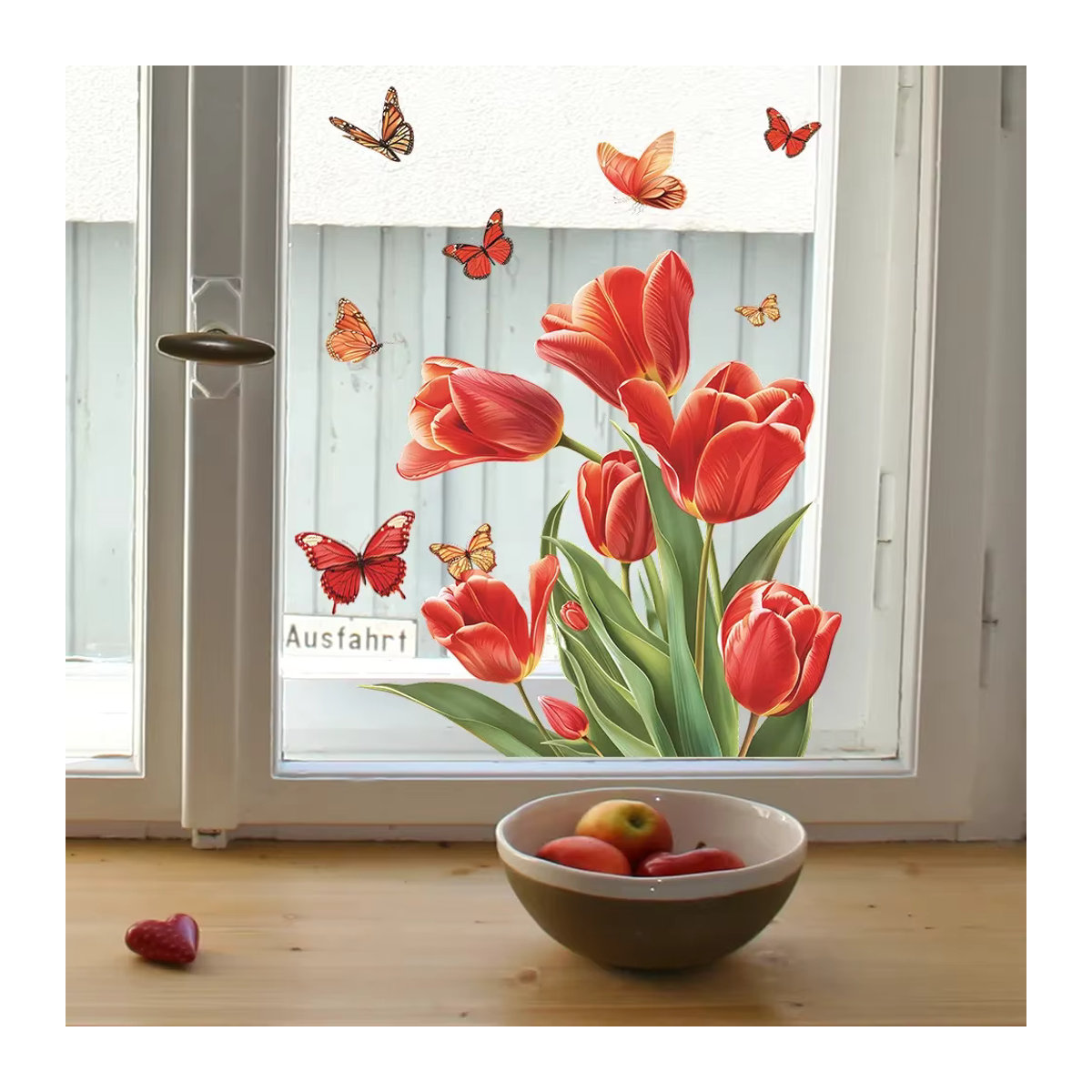 Elektrostatischer UV-Fensteraufkleber mit Tulpen und Schmetterlingen für die Glasfenster-Dekoration - Bild 2