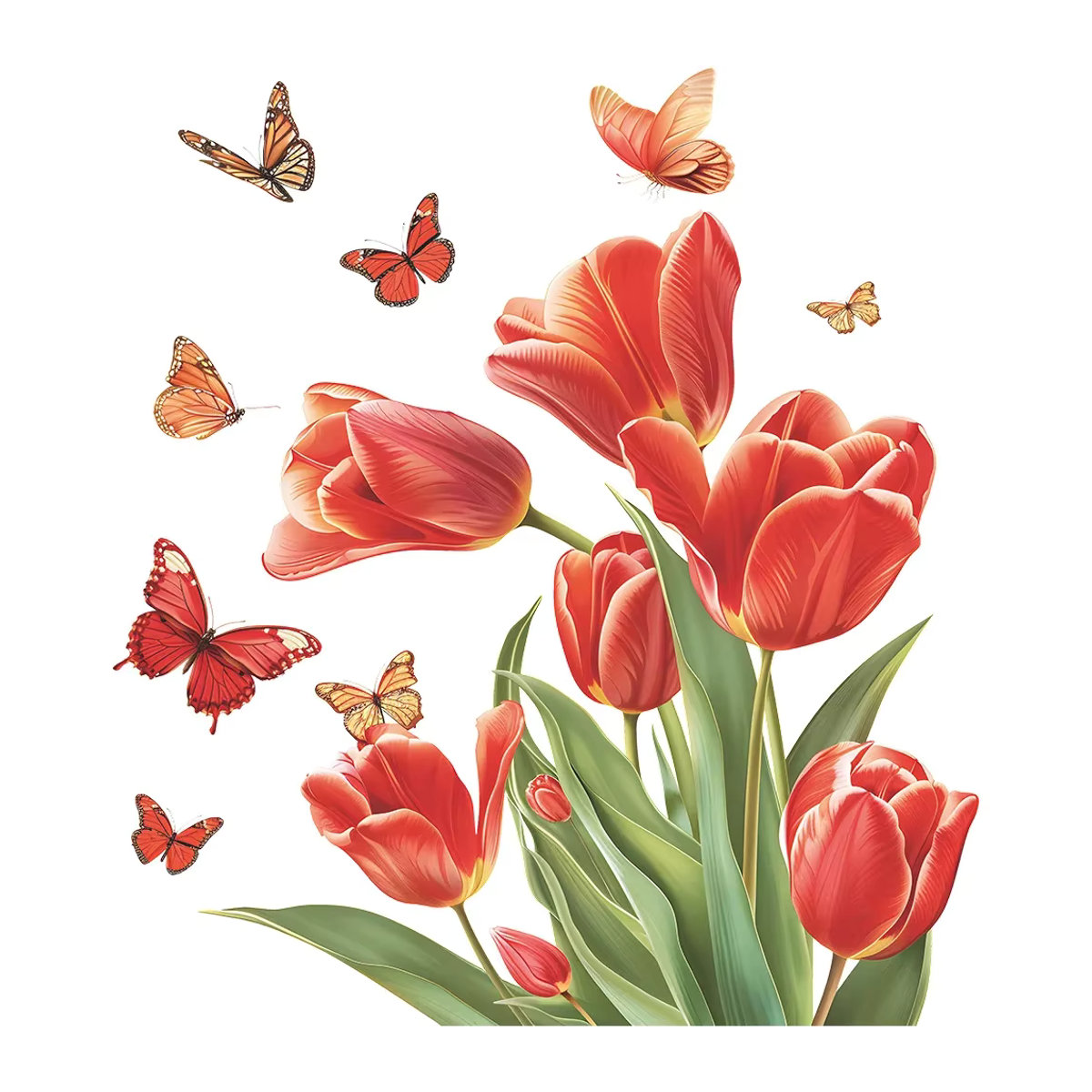 Elektrostatischer UV-Fensteraufkleber mit Tulpen und Schmetterlingen für die Glasfenster-Dekoration - Bild 3
