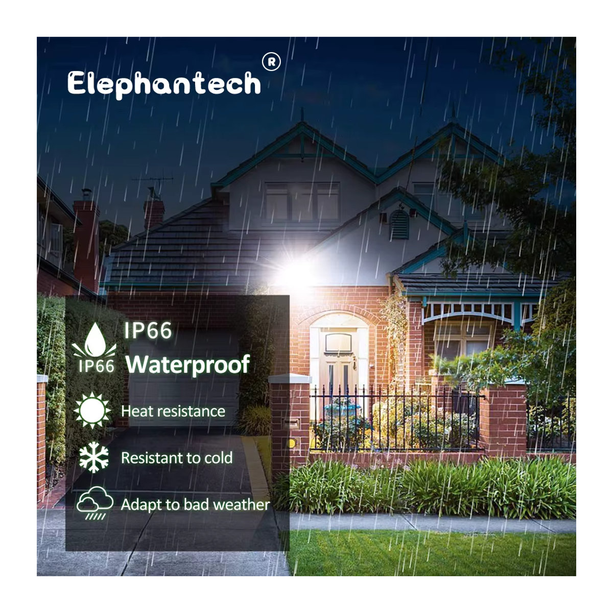 Elephantech LED Außenstrahler mit PIR Bewegungssensor, Schwarz, Aluminium, 100W - Bild 2