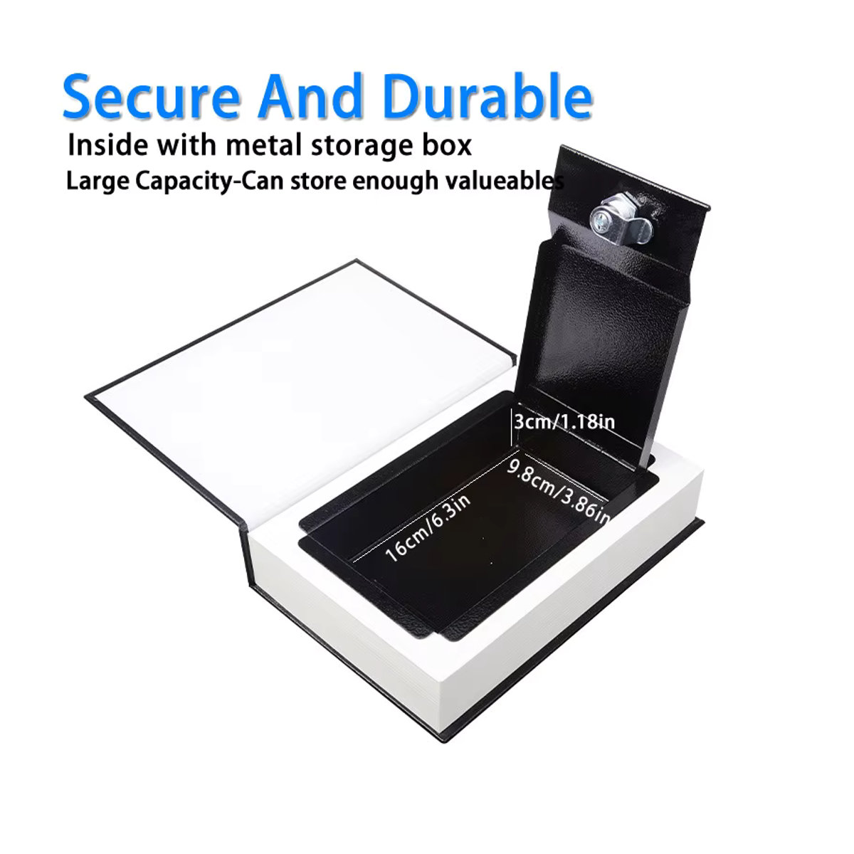 ELESABOX Buchsafe aus Metall im klassischen Design mit Schlüsselschloss als versteckte Aufbewahrungsbox für Geld und Schmuck - Bild 2