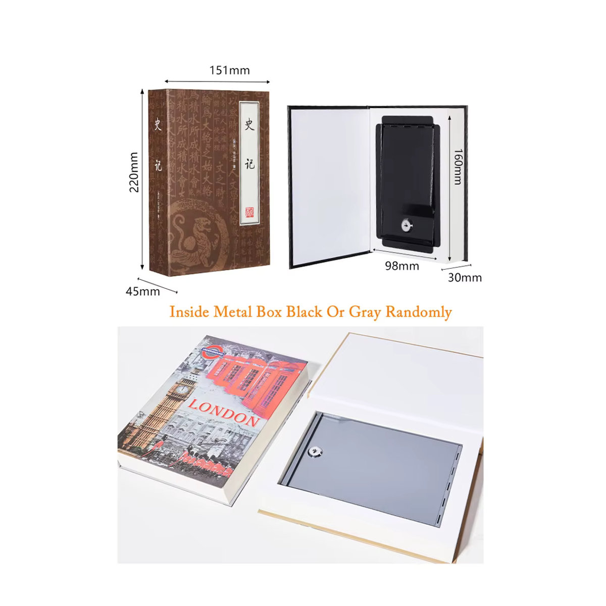 ELESABOX Buchsafe aus Metall im klassischen Design mit Schlüsselschloss als versteckte Aufbewahrungsbox für Geld und Schmuck - Bild 4