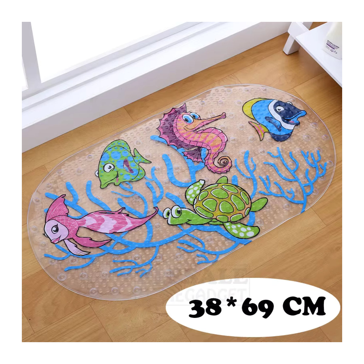 ELESAHOME Anti-Slip Badematte aus PVC mit Cartoon-Print und Saugnäpfen, Mehrfarbig, B: 69 cm, H: 38 cm - Bild 2
