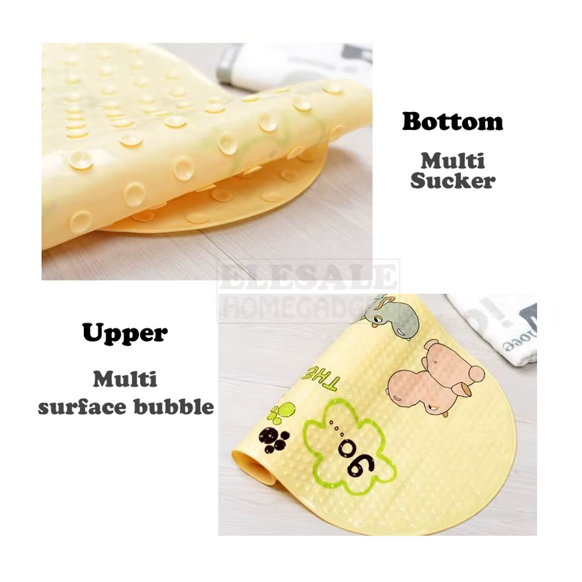 ELESAHOME Anti-Slip Badematte aus PVC mit Cartoon-Print und Saugnäpfen, Mehrfarbig, B: 69 cm, H: 38 cm - Bild 3