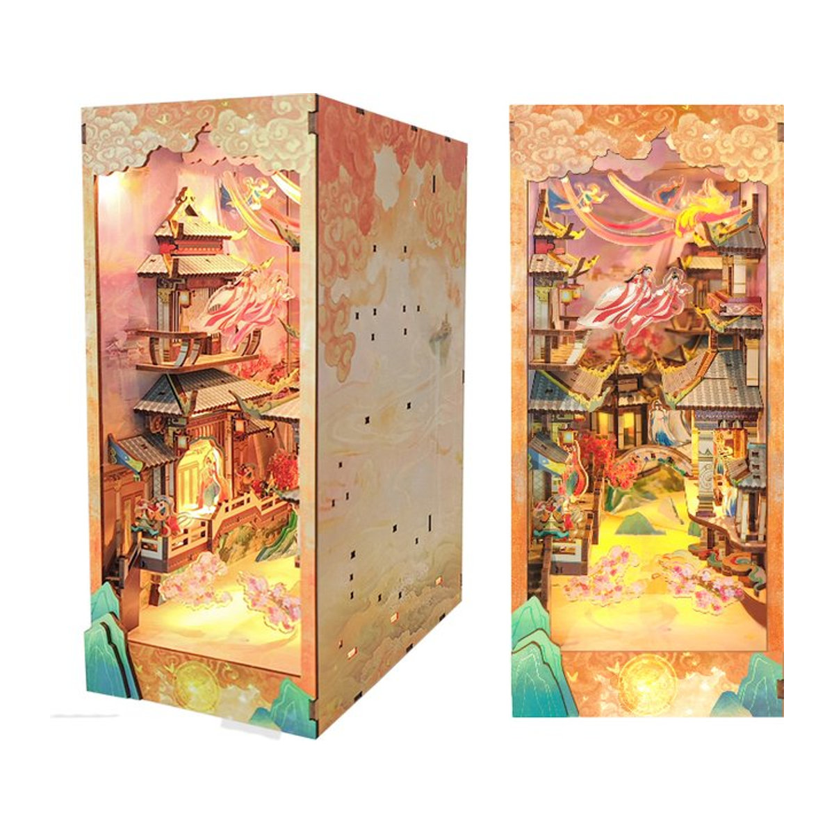 ELEVEN-CUTE DIY 3D Holz Puzzle Buchstütze mit Licht, Orientalische Buchecke aus Holz, Mehrfarbig - Bild 1