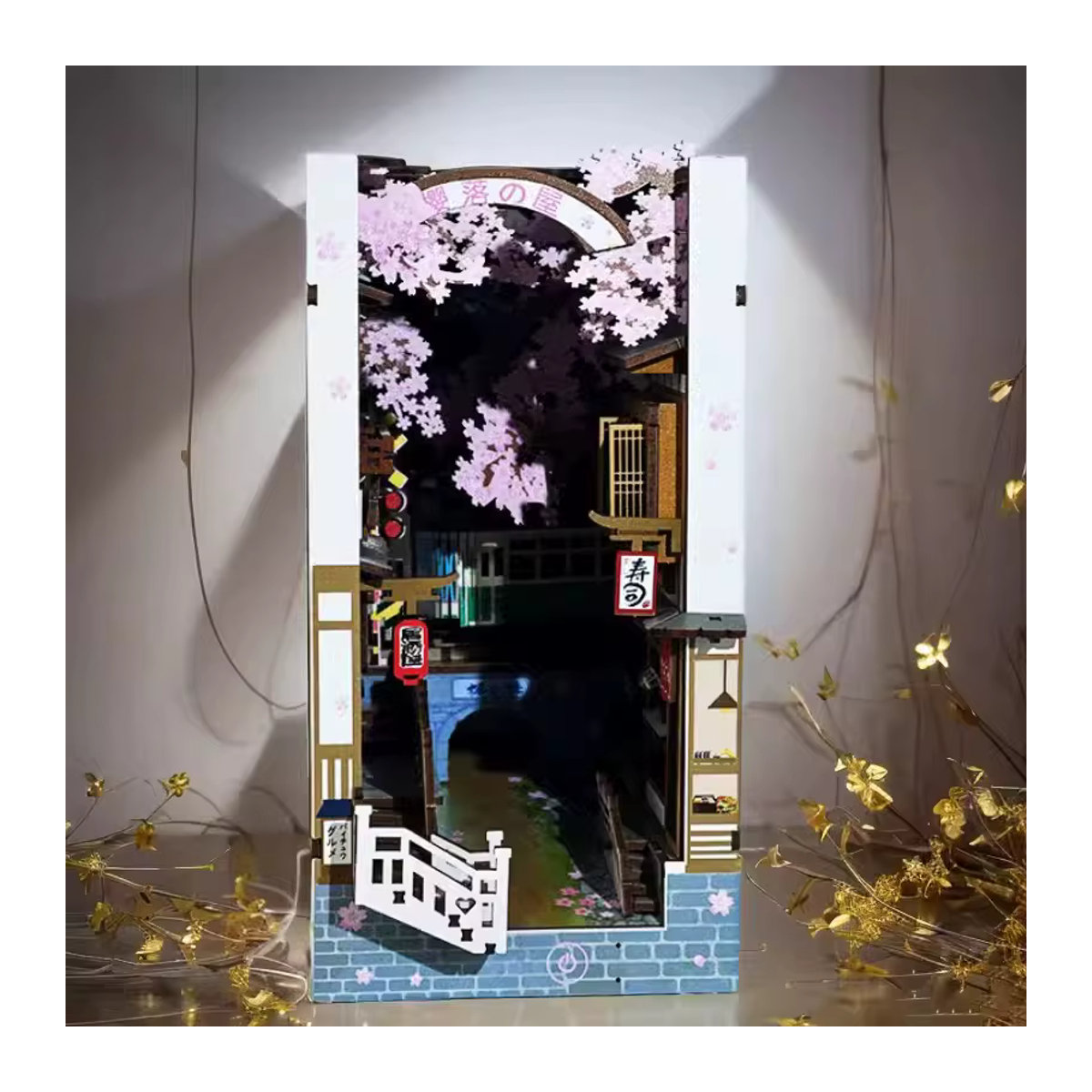 ELEVEN-CUTE DIY Holz Buch Nook Regal Einsatz Kit mit japanischem Kirschblüten-Design in Mehrfarbig - Bild 3