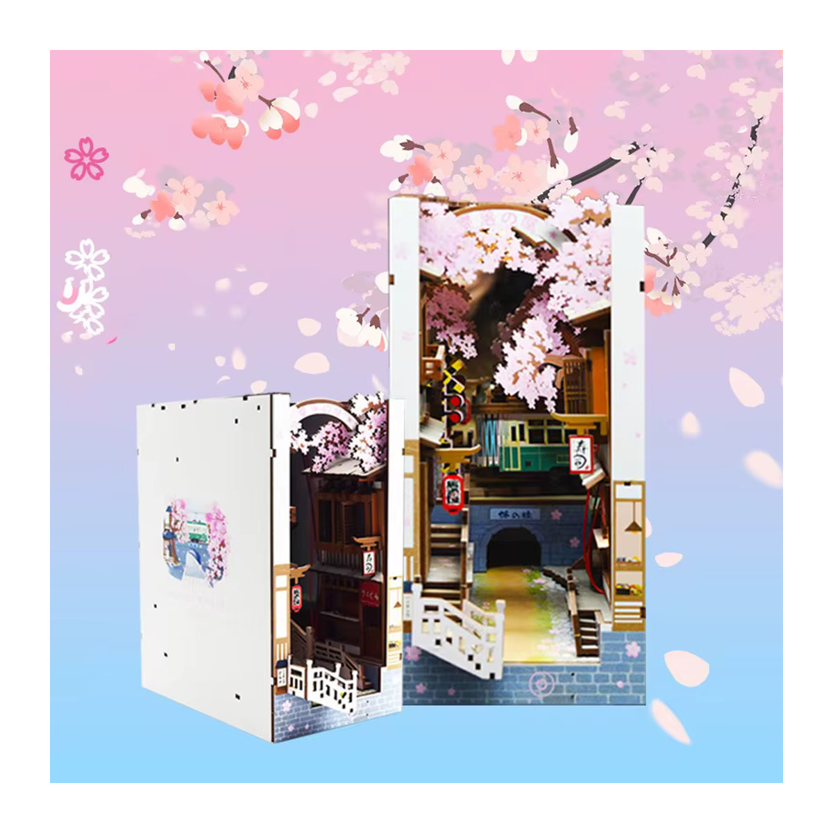 ELEVEN-CUTE DIY Holz Buch Nook Regal Einsatz Kit mit japanischem Kirschblüten-Design in Mehrfarbig - Bild 4