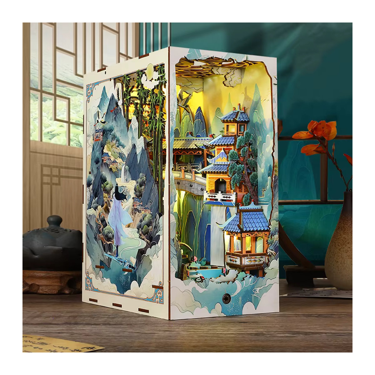 ELEVEN-CUTE DIY Holz Buch Nook Regal Einsatz Kit Penglai Wonderland Miniatur Modell Bausatz in Mehrfarbig - Bild 3