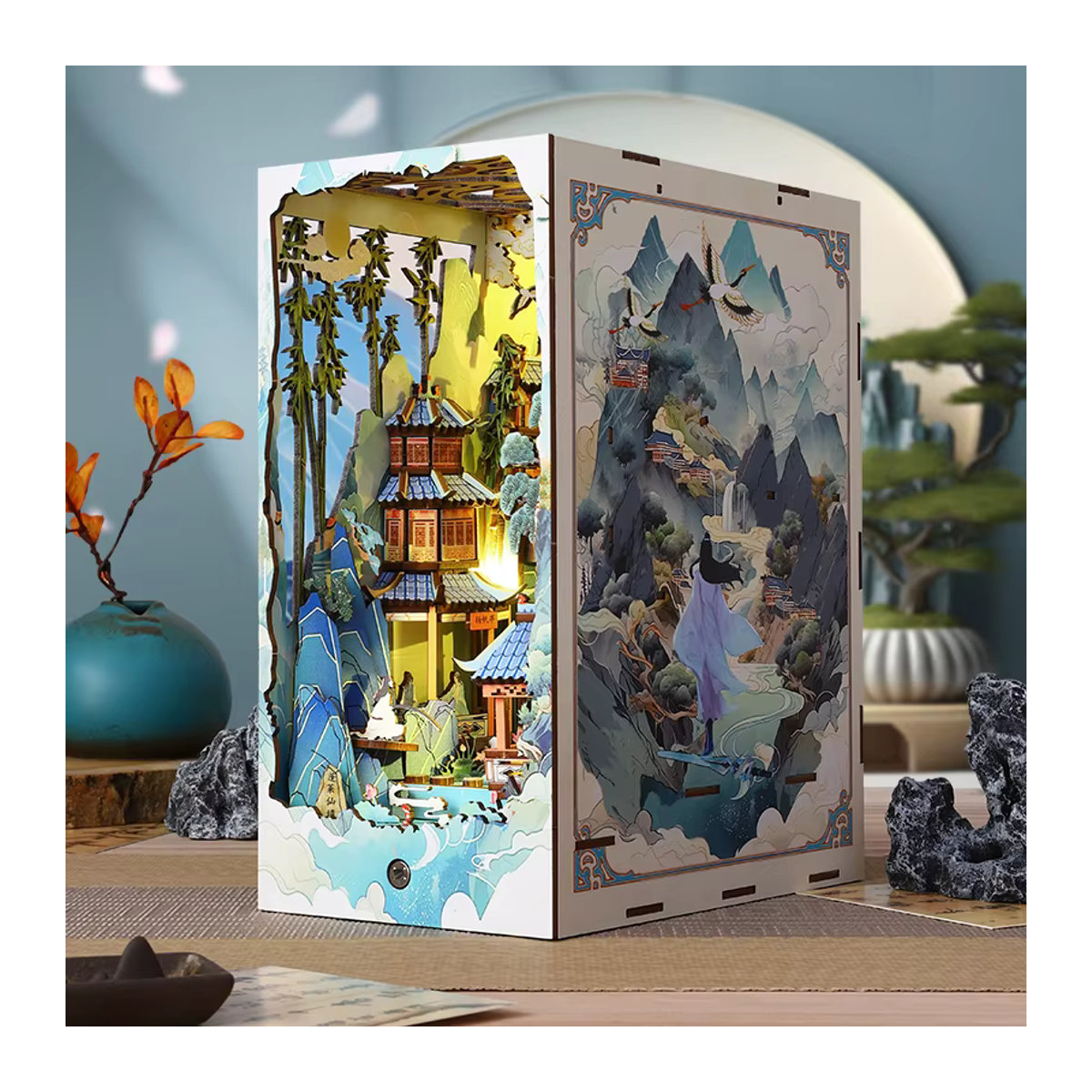 ELEVEN-CUTE DIY Holz Buch Nook Regal Einsatz Kit Penglai Wonderland Miniatur Modell Bausatz in Mehrfarbig - Bild 4