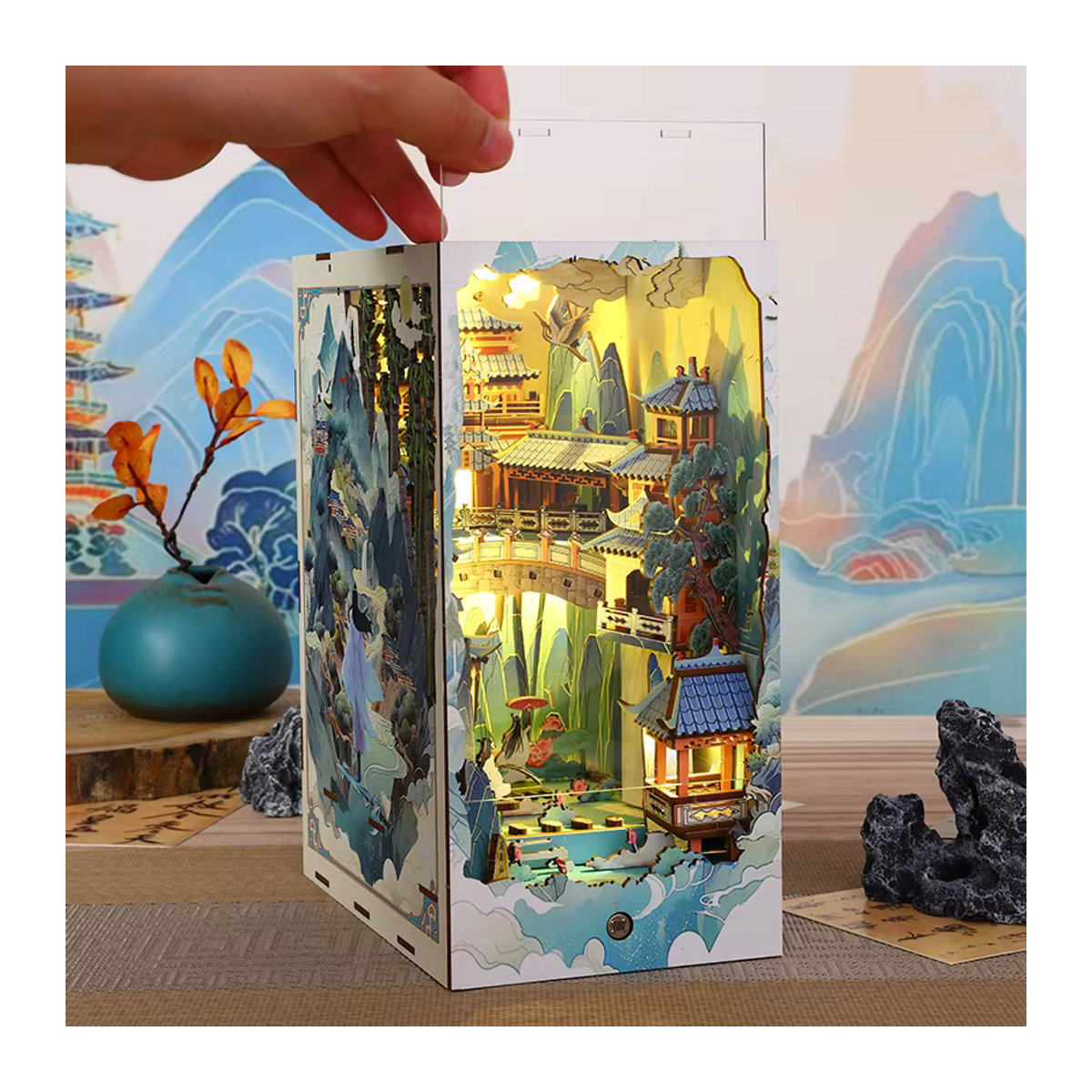 ELEVEN-CUTE DIY Holz Buch Nook Regal Einsatz Kit Penglai Wonderland Miniatur Modell Bausatz in Mehrfarbig - Bild 5