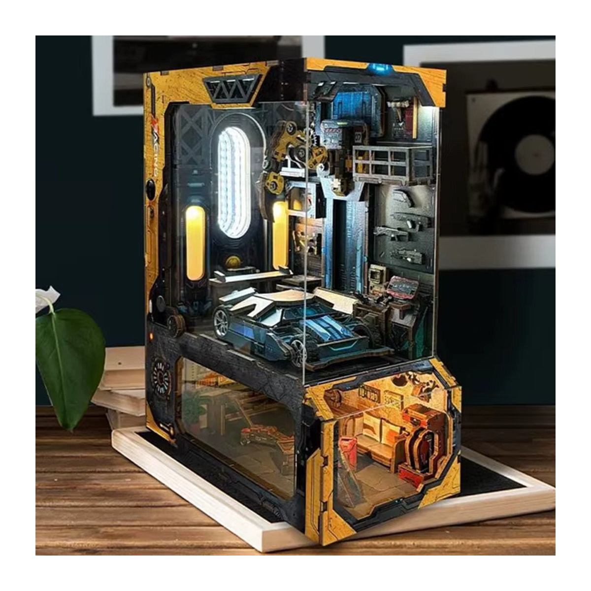 ELEVEN-CUTE DIY Holzbuch Nook Regal Einsatz Kit Automotive Werkstatt Miniatur Modell mit Licht - Bild 2