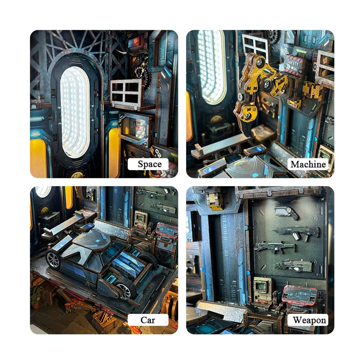 ELEVEN-CUTE DIY Holzbuch Nook Regal Einsatz Kit Automotive Werkstatt Miniatur Modell mit Licht - Bild 5