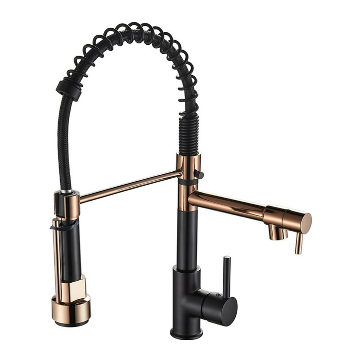 ELLEN HOMEDECOR Küchenarmatur in Schwarz mit herunterziehbarem Sprühgerät und hohem Bogen im Industrial Design aus Metall - Bild 1