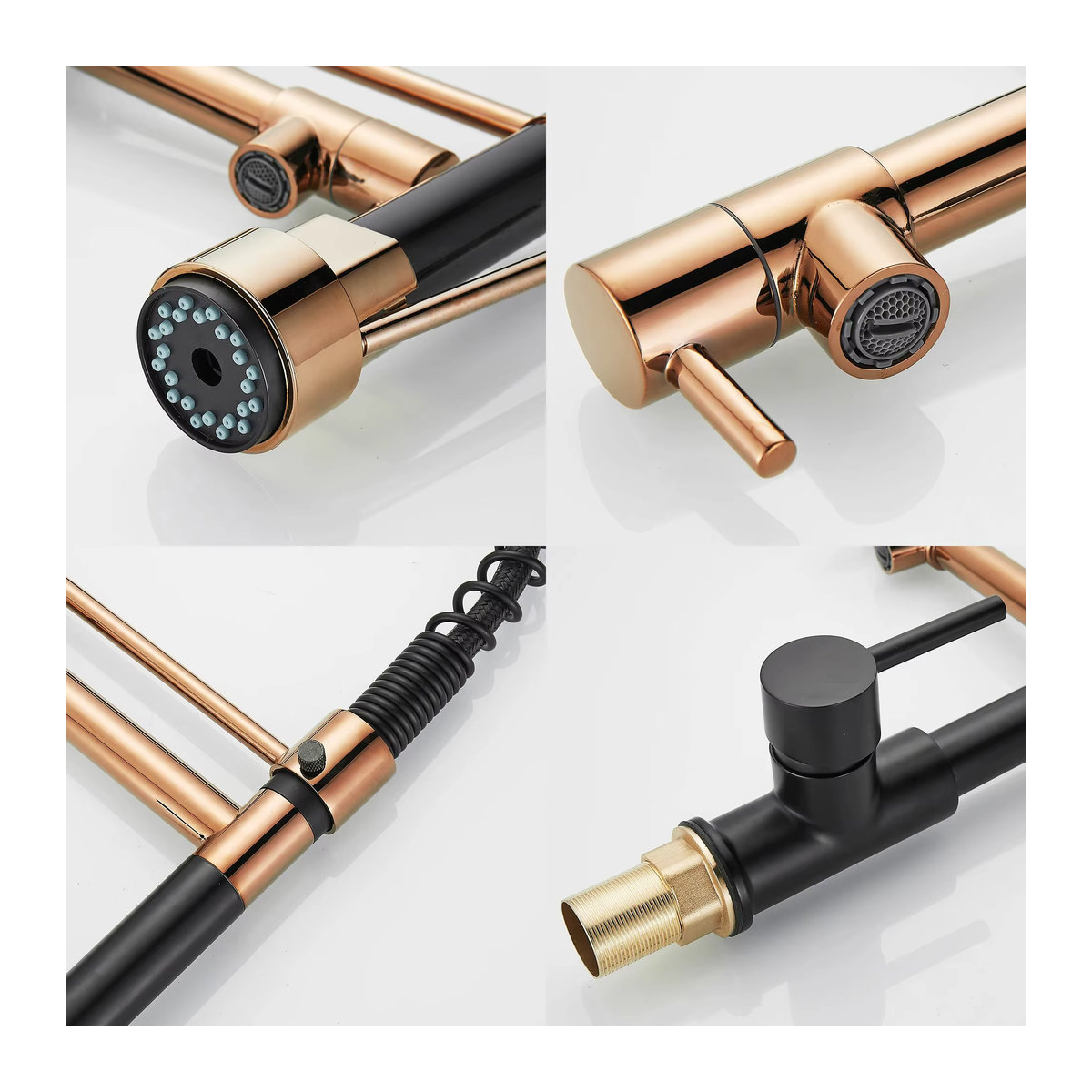 ELLEN HOMEDECOR Küchenarmatur in Schwarz mit herunterziehbarem Sprühgerät und hohem Bogen im Industrial Design aus Metall - Bild 5