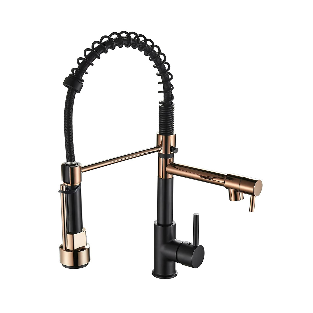 ELLEN HOMEDECOR Küchenarmatur in Schwarz mit herunterziehbarem Sprühgerät und hohem Bogen im Industrial Design aus Metall - Bild 7