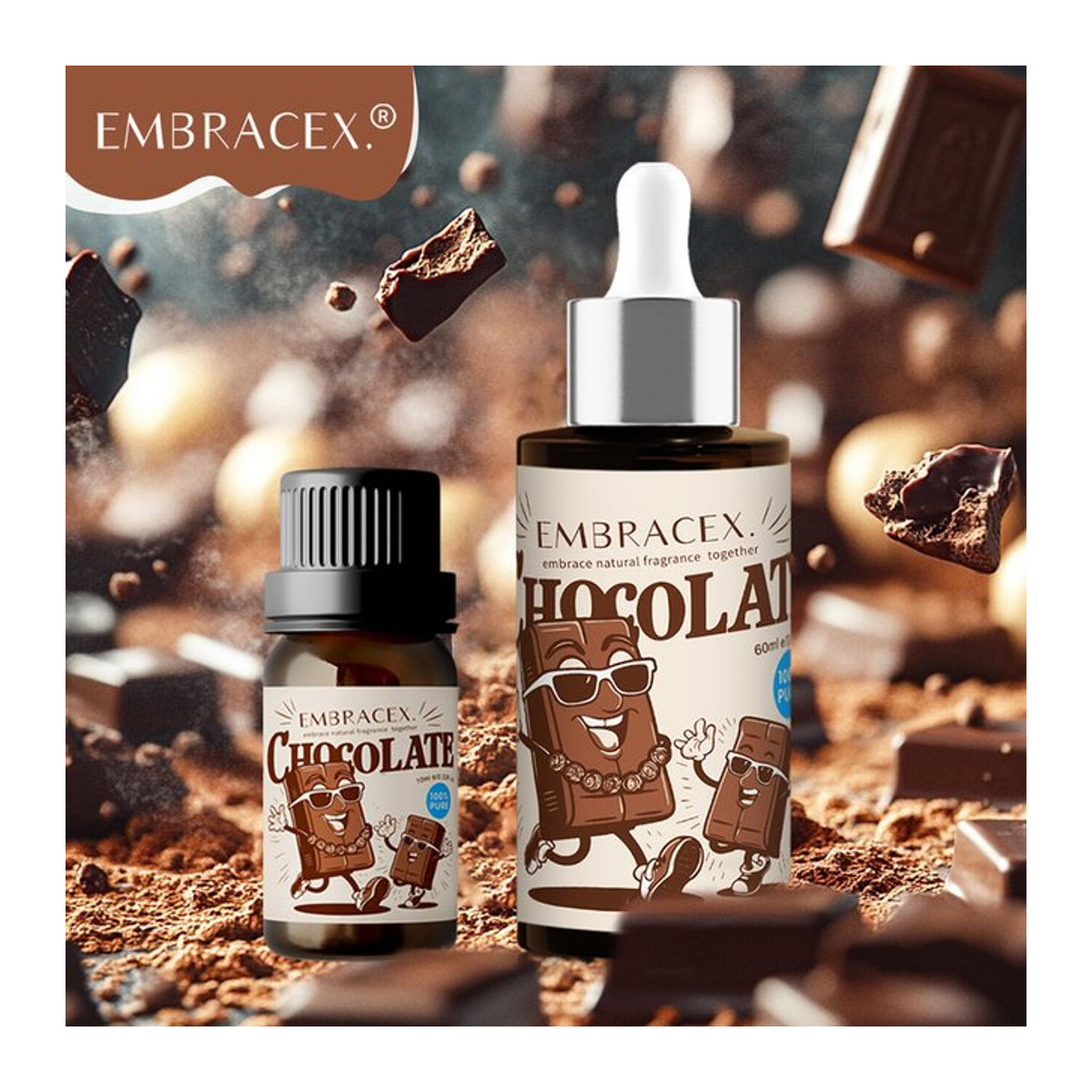 EMBRACEX Schokoladen-Duftöl süßer Schokoladenduft für Diffusor, braun, 10 ml und 60 ml - Bild 1