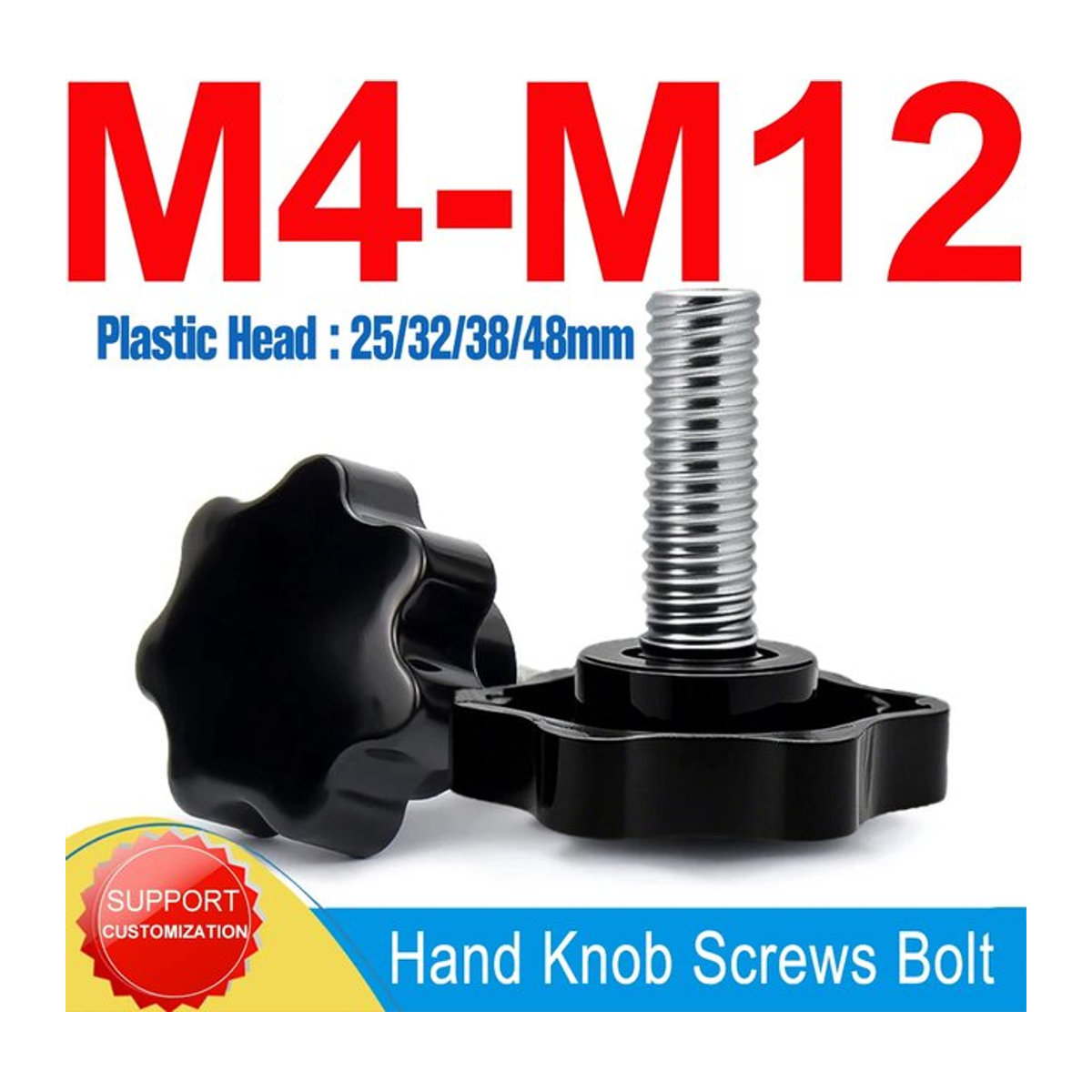 EN XIXIAN Kunststoff Sechs-Lobe Handknopf-Schrauben mit Sternkopf in Schwarz, Gewinde M4 M5 M6 M8 M10 M12 - Bild 1