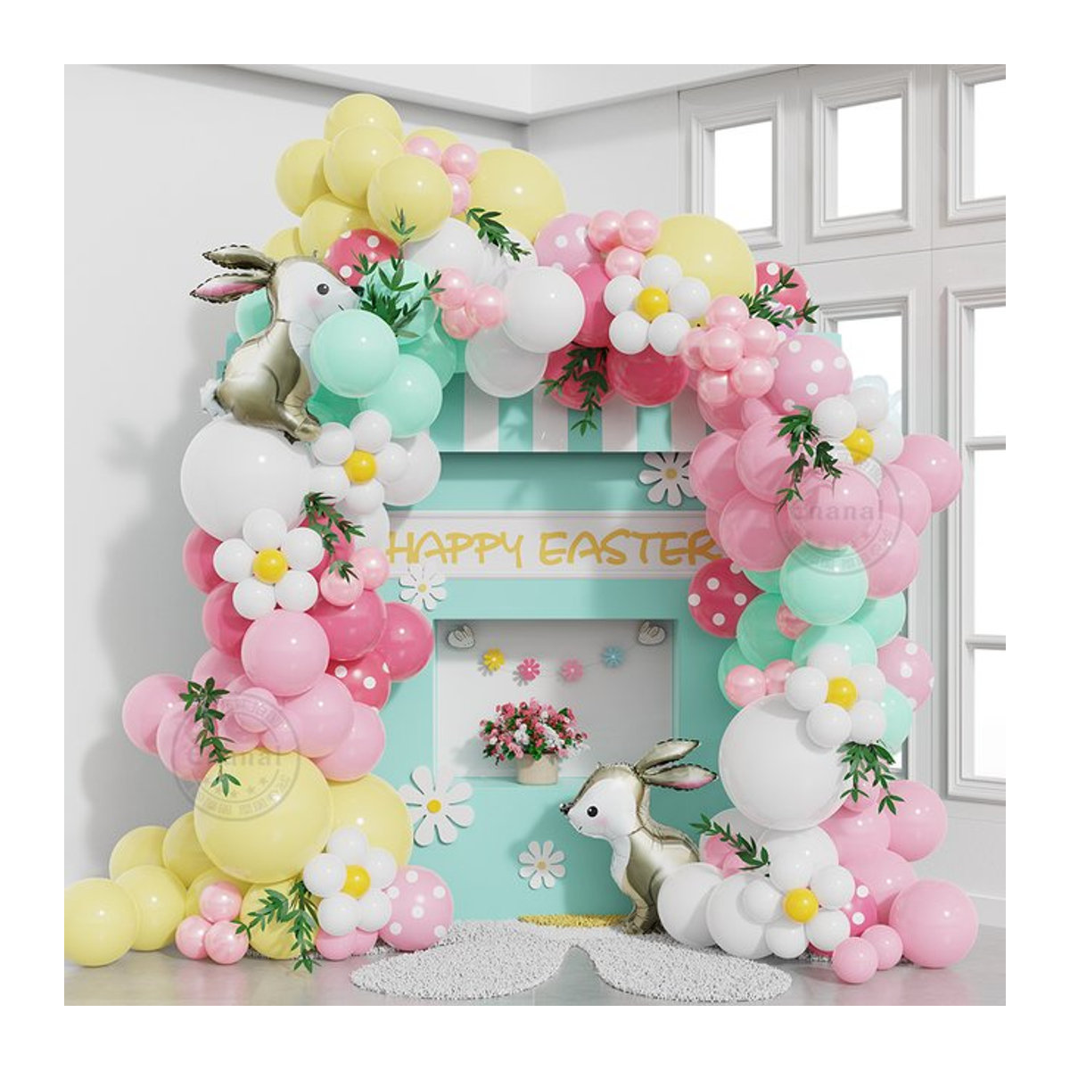 Enanal 137-teiliges Ballon-Girlanden-Set mit Osterhasen und Gänseblümchen in Mehrfarbig für Ostern, Geburtstage oder Babypartys - Bild 1