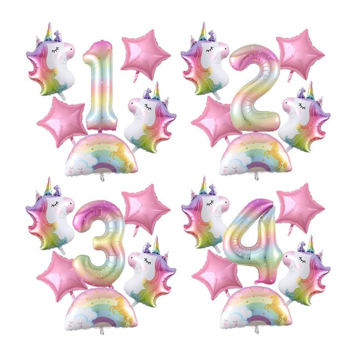 Enanal 7er Set Regenbogen Einhorn Folienballons mit Zahlen für Kindergeburtstag und Babyparty, mehrfarbig, Höhe: 101,6 cm - Bild 1