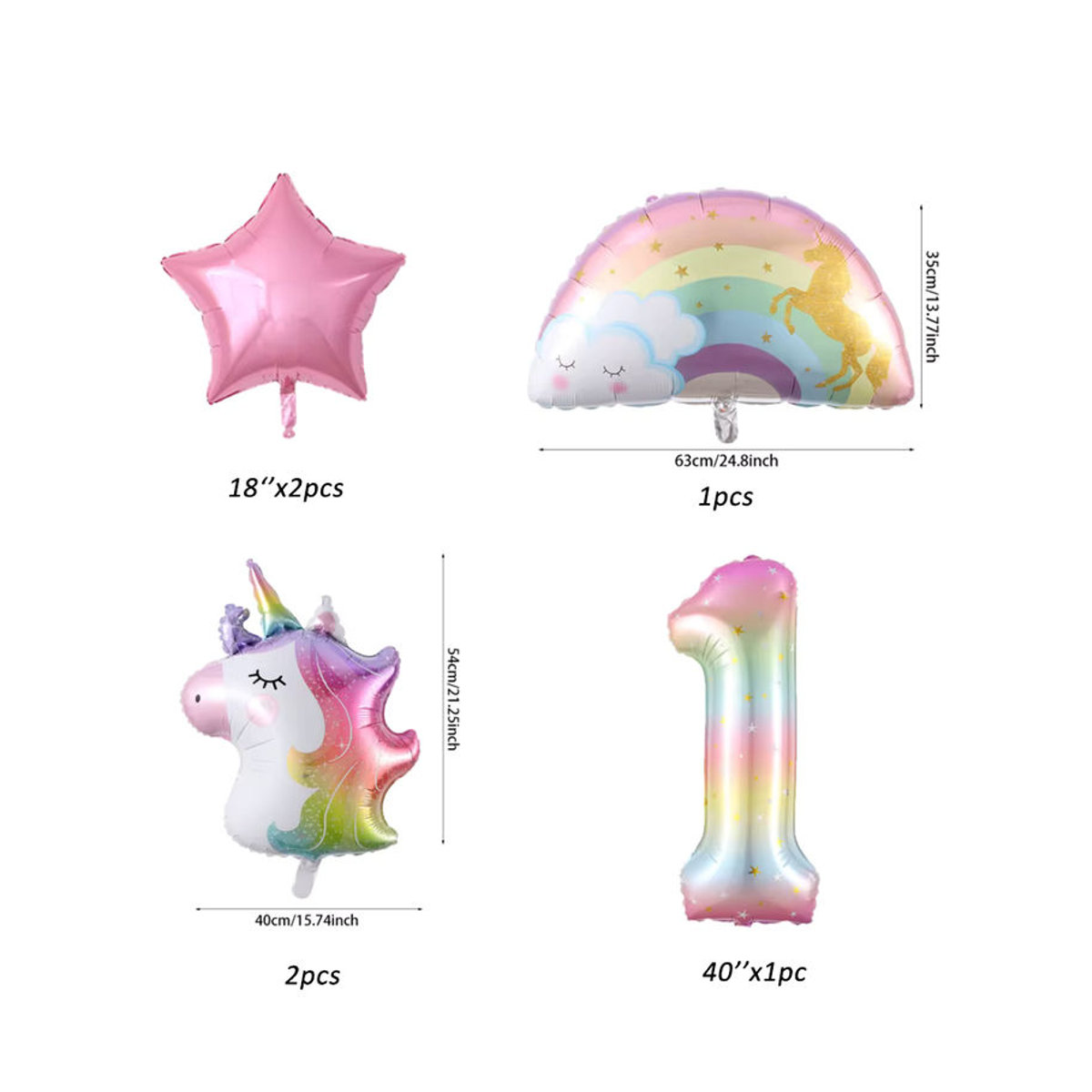 Enanal 7er Set Regenbogen Einhorn Folienballons mit Zahlen für Kindergeburtstag und Babyparty, mehrfarbig, Höhe: 101,6 cm - Bild 2