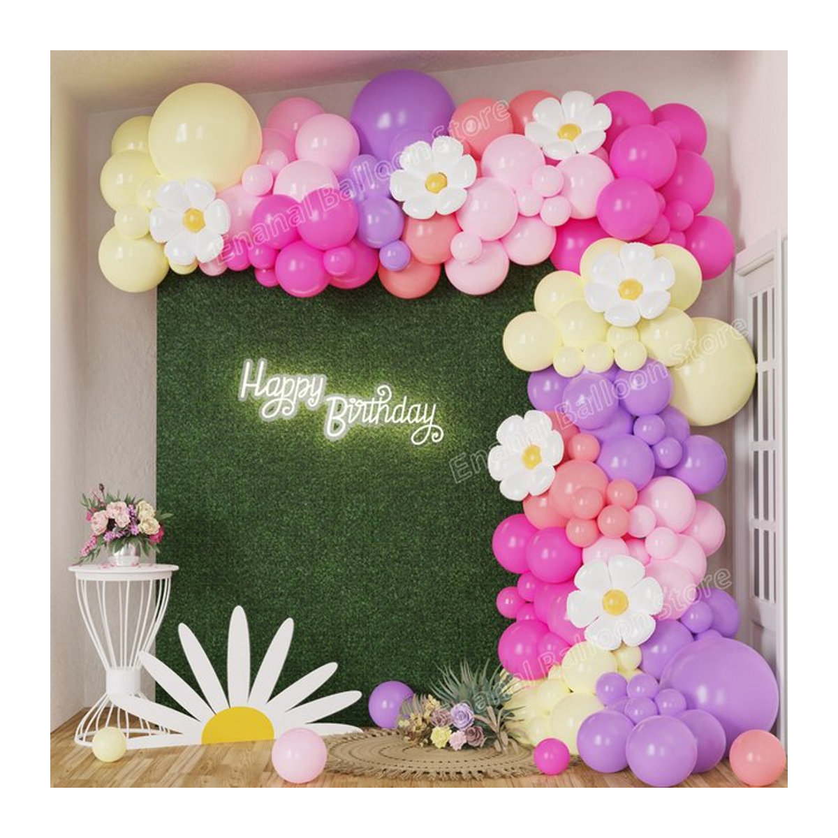 Enanal Ballon Girlande mit Gänseblümchen-Motiv in Weiß und Mehrfarbig, 132 Stück für Geburtstag, Hochzeit und Babyparty - Bild 1