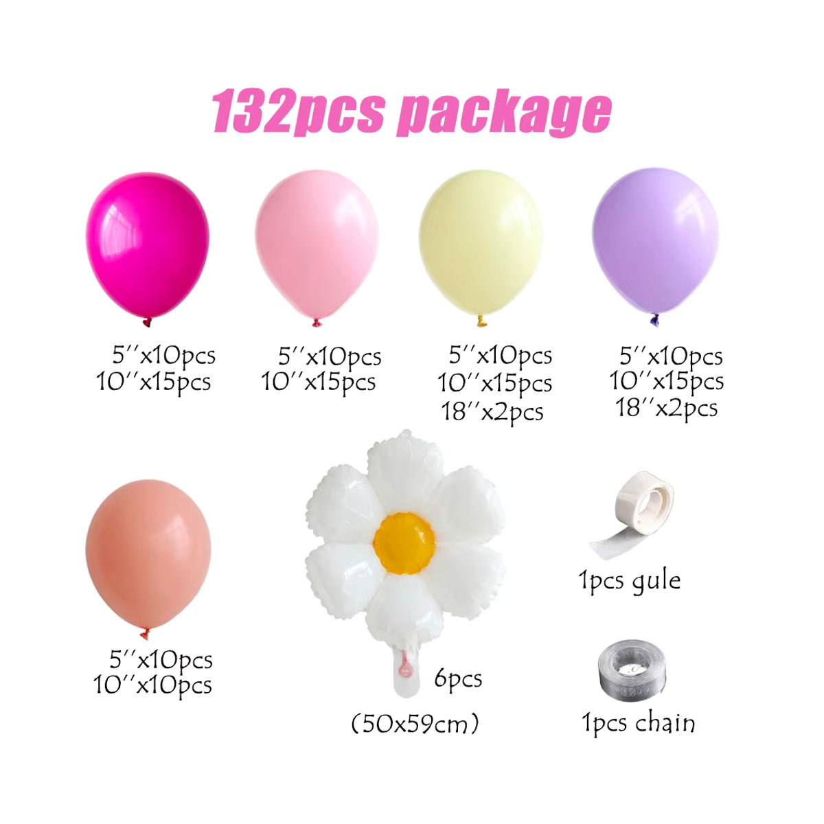Enanal Ballon Girlande mit Gänseblümchen-Motiv in Weiß und Mehrfarbig, 132 Stück für Geburtstag, Hochzeit und Babyparty - Bild 2