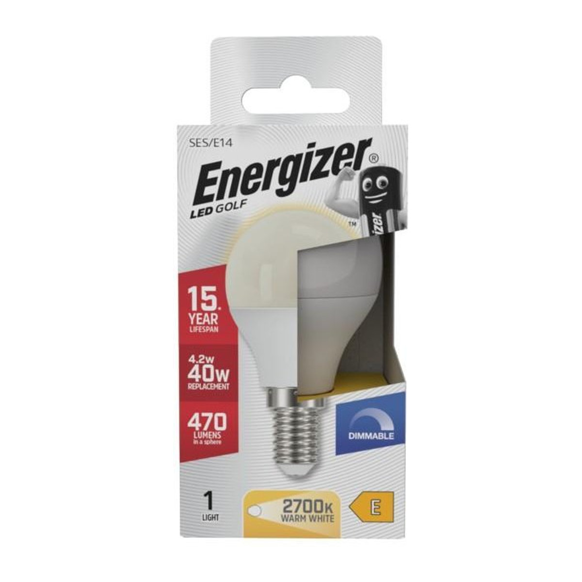Energizer E14/SES LED Golfbirne mit warmweißem Licht, 470 Lumen - Bild 1