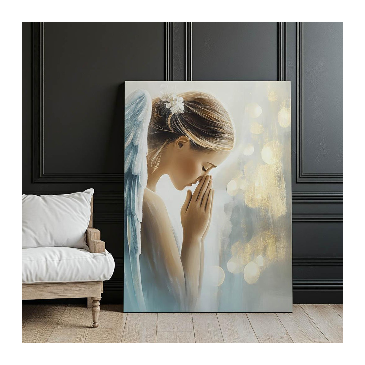 Engel im Goldenen Licht Premium-Leinwand von iKable, Gold, B x H: 50 x 70 cm, ohne Rahmen - Bild 3