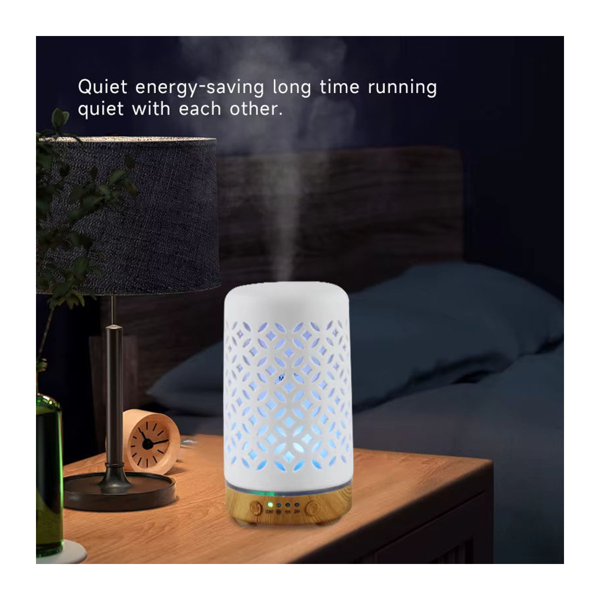 ENGRANVES Keramik-Ultraschall-Luftbefeuchter und Aromadiffusor in Weiß mit Timer und Lichtfunktion für ätherische Öle - Bild 3