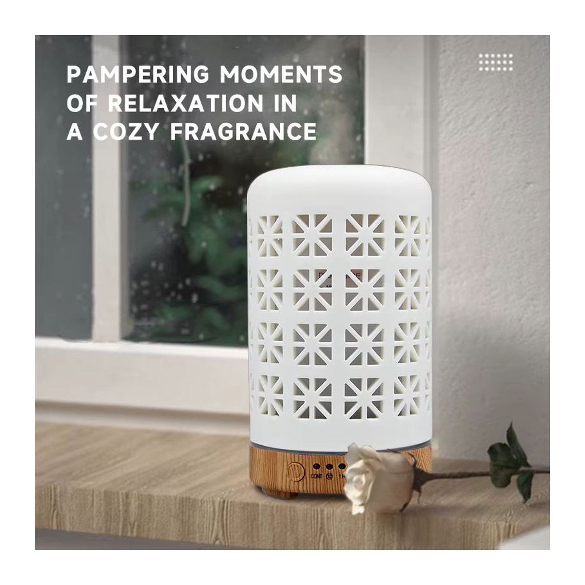 ENGRANVES Keramik-Ultraschall-Luftbefeuchter und Aromadiffusor in Weiß mit Timer und Lichtfunktion für ätherische Öle - Bild 4