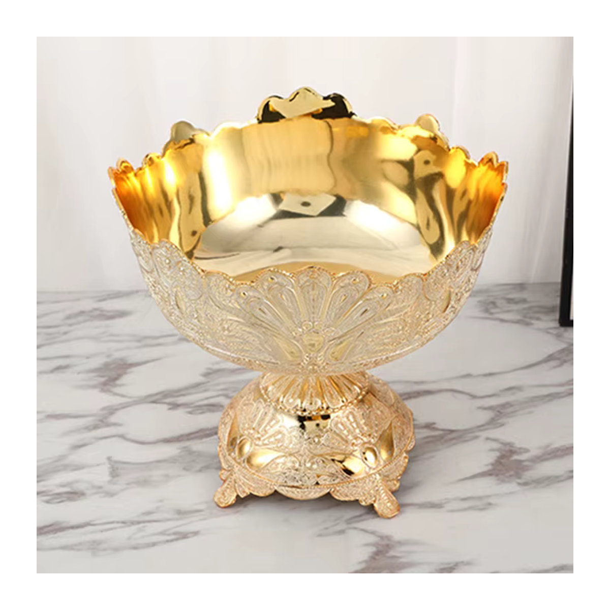 Erddim Serviertablett aus Metall in Gold mit floralem Design, rundes Obsttablett für Obst, Dessert und Snacks zur Tischdekoration - Bild 2
