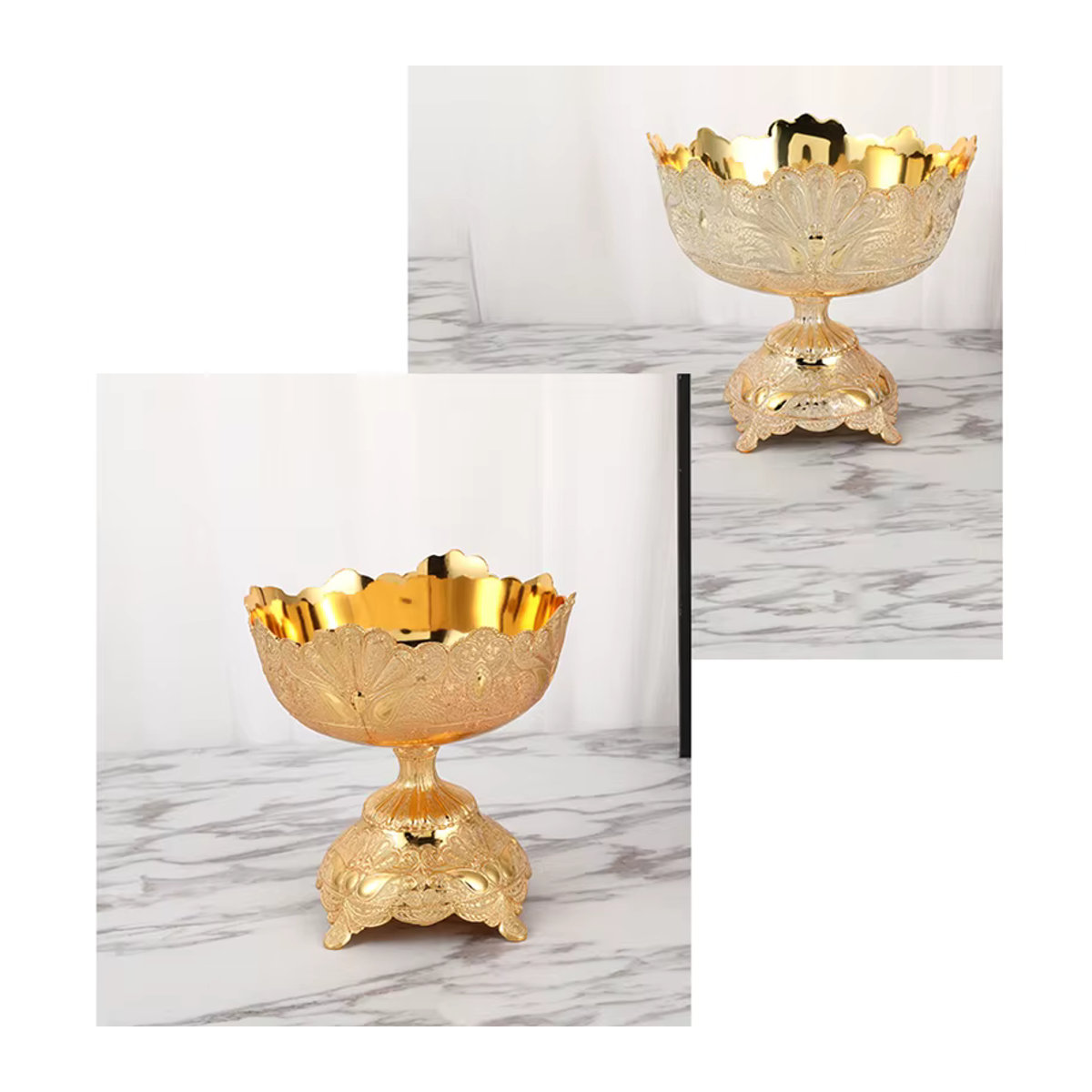 Erddim Serviertablett aus Metall in Gold mit floralem Design, rundes Obsttablett für Obst, Dessert und Snacks zur Tischdekoration - Bild 5