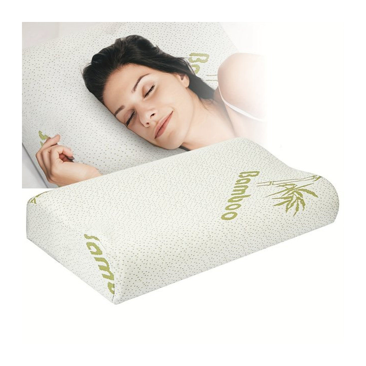 Ergonomisches Bambus Memory Foam Nackenkissen zur orthopädischen Unterstützung und Entspannung von Nacken und Schultern in Armeegrün - Bild 1