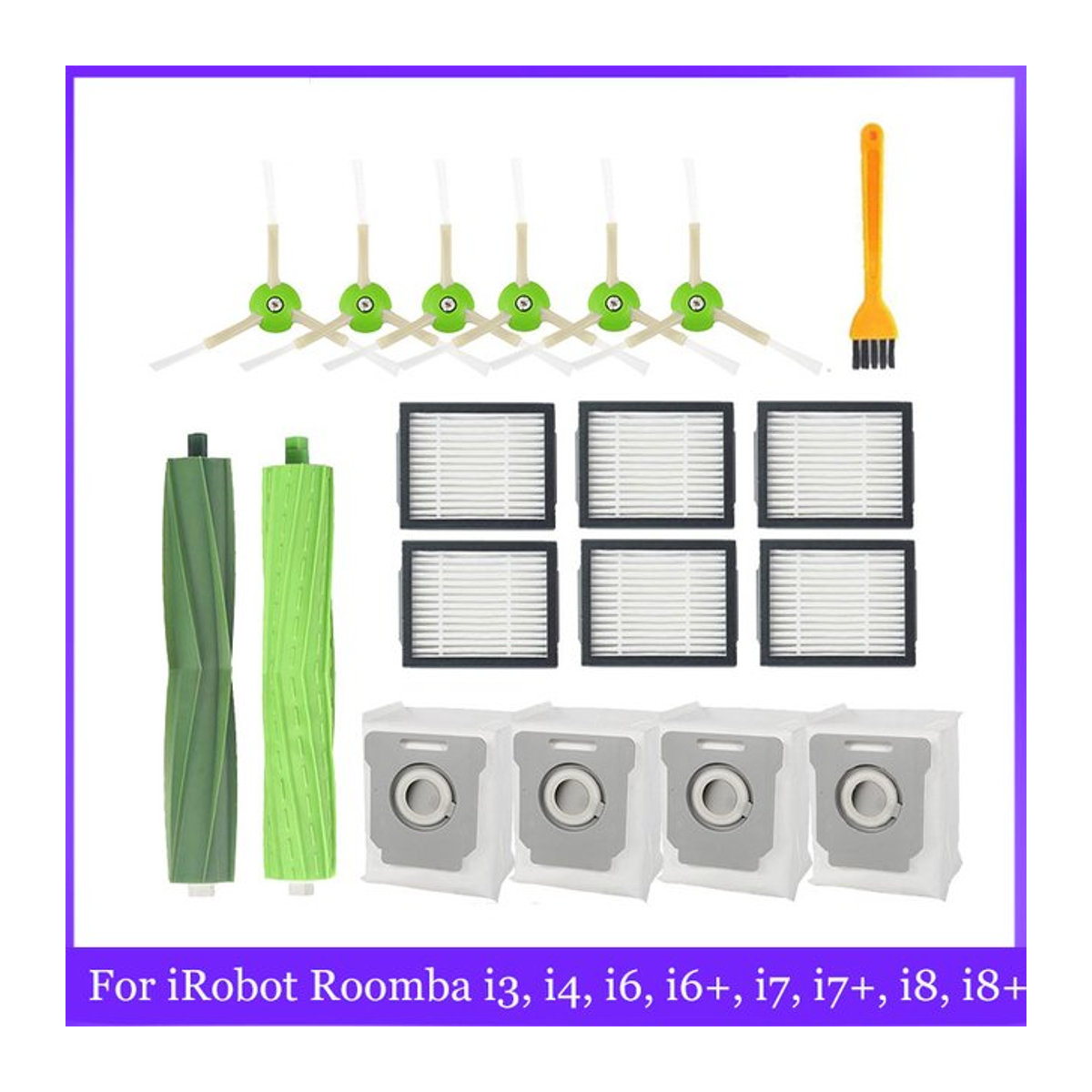 Ersatzset für iRobot Roomba i3, i4, i6, i7, i8, E5, E6, E7 mit Hepa-Filter und Hauptseitenbürste aus Gummi in Bunt - Bild 1