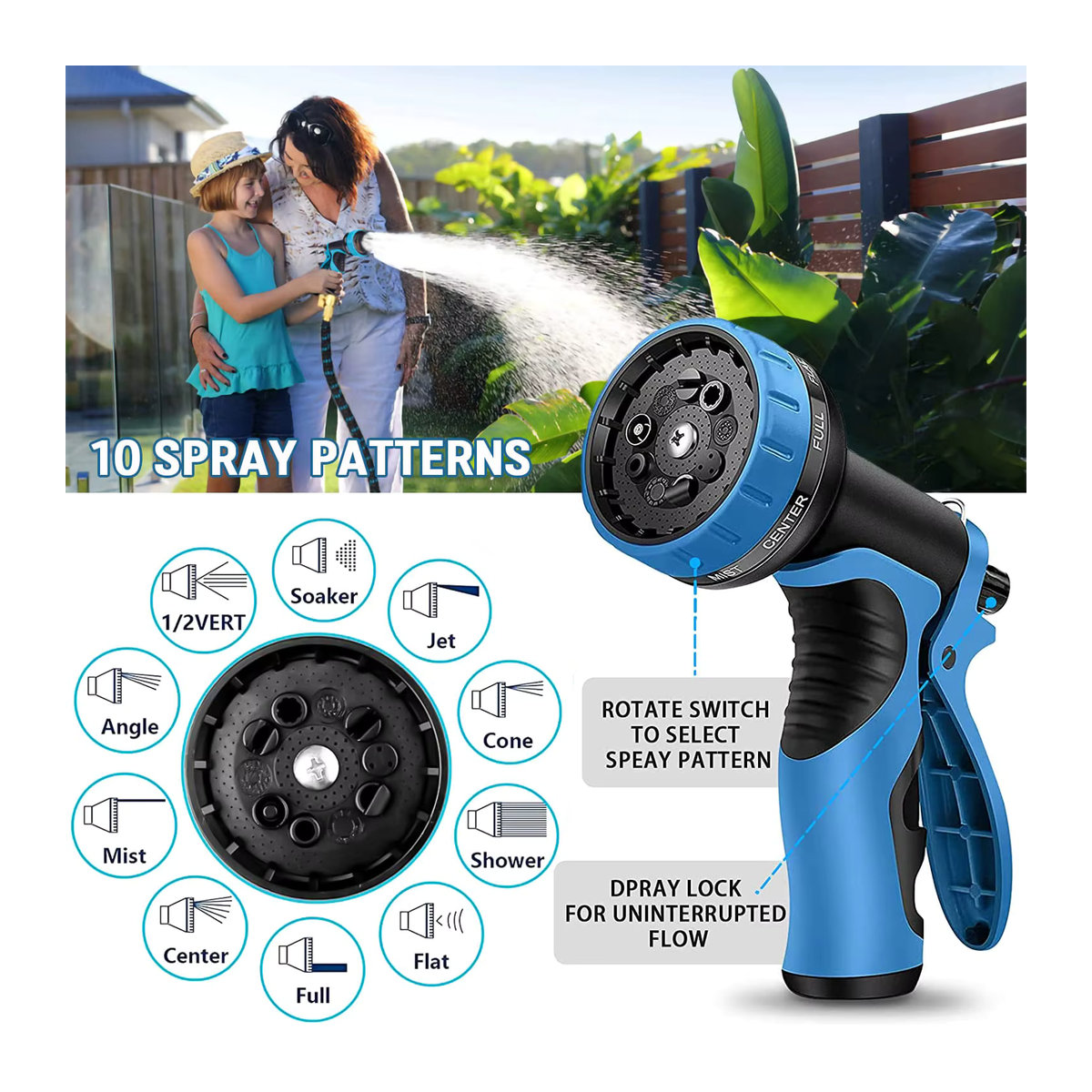 Erweiterbarer Gartenschlauch 75 Fuß mit 10-Funktions-Sprühdüse und 3/4 Zoll Anschlüssen in Schwarz-Blau - Bild 4