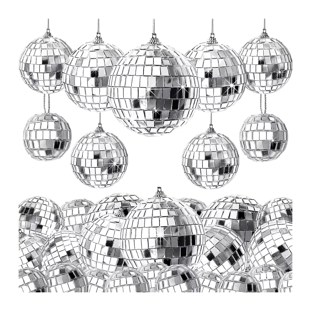 EsenTroye Silberne Disco-Glaskugeln als Hängeornamente mit Schnur für Hochzeit, Weihnachten und Party - Bild 6