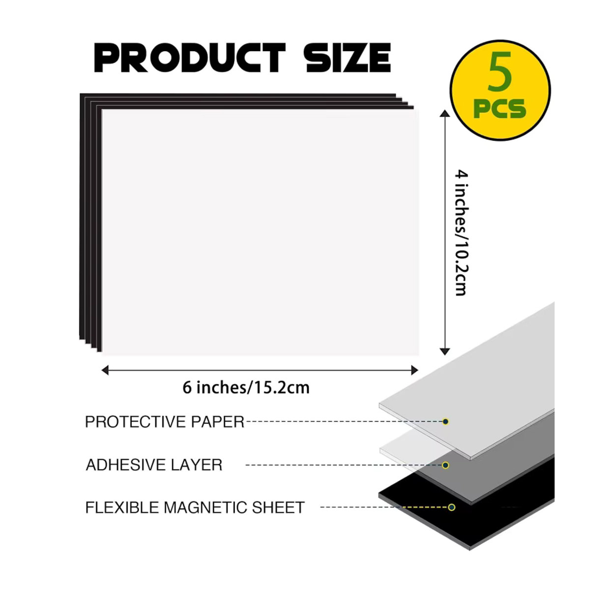 ESHANG Selbstklebende Magnetfolien Schwarz, 5er Pack, Rechteckig, B: 10,16 cm x H: 15,24 cm (4 x 6 Zoll) - Bild 2