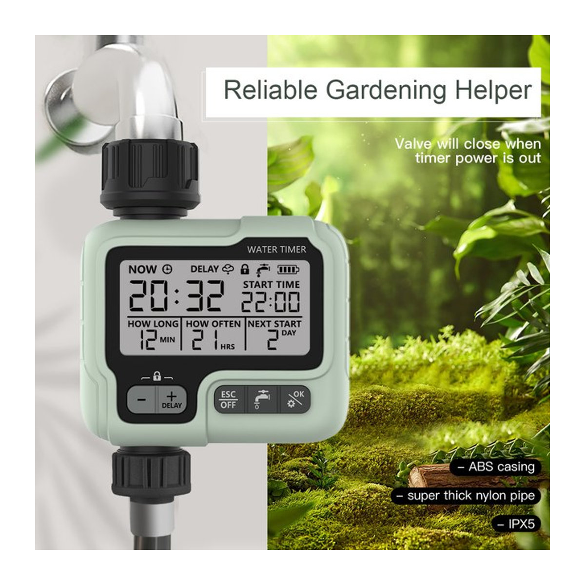 Eshico HCT-322 Automatischer Wassertimer in Grün mit LCD-Display zur intelligenten Gartenbewässerung - Bild 1