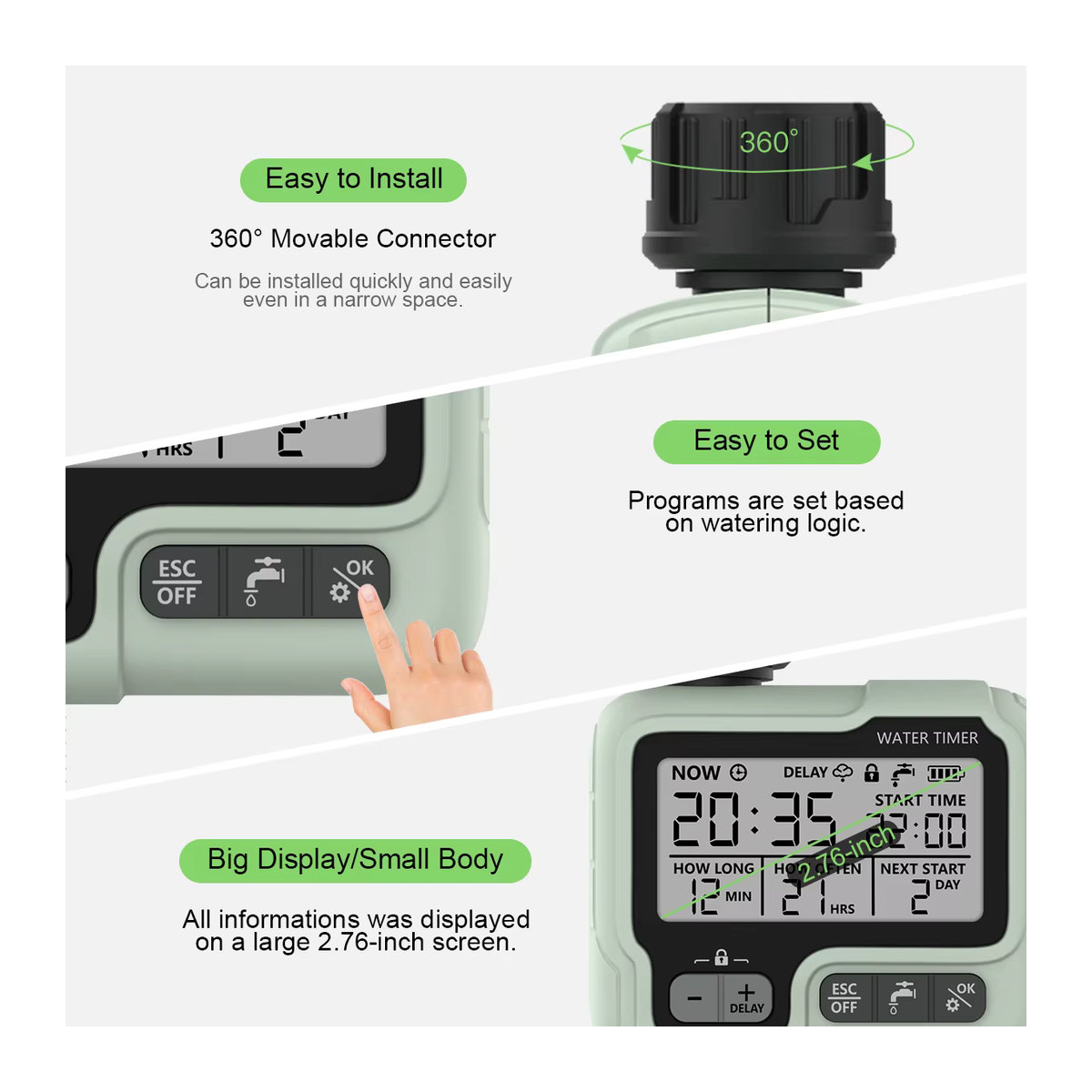 Eshico HCT-322 Automatischer Wassertimer in Grün mit LCD-Display zur intelligenten Gartenbewässerung - Bild 4