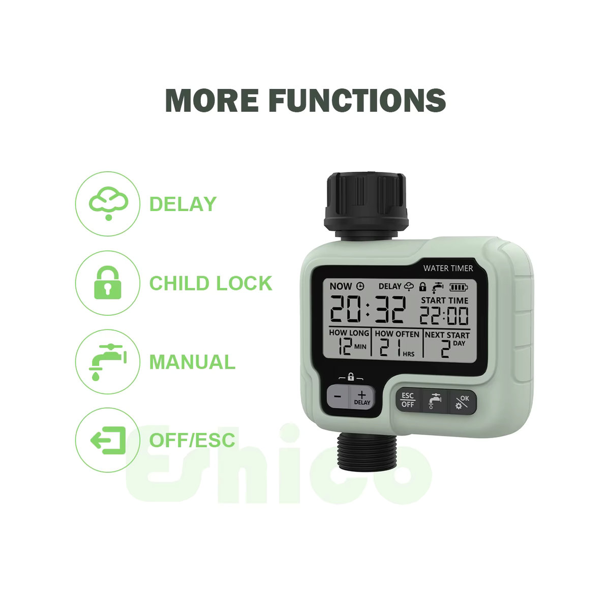 Eshico HCT-322 Automatischer Wassertimer in Grün mit LCD-Display zur intelligenten Gartenbewässerung - Bild 5