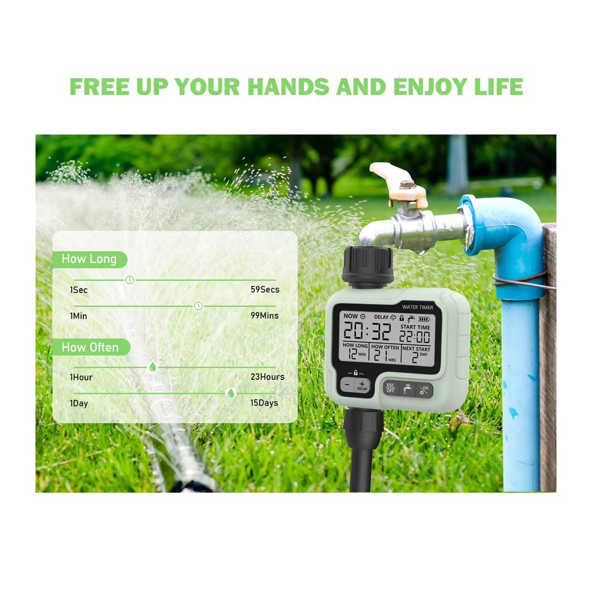 Eshico HCT-322 Automatischer Wassertimer in Grün mit LCD-Display zur intelligenten Gartenbewässerung - Bild 6