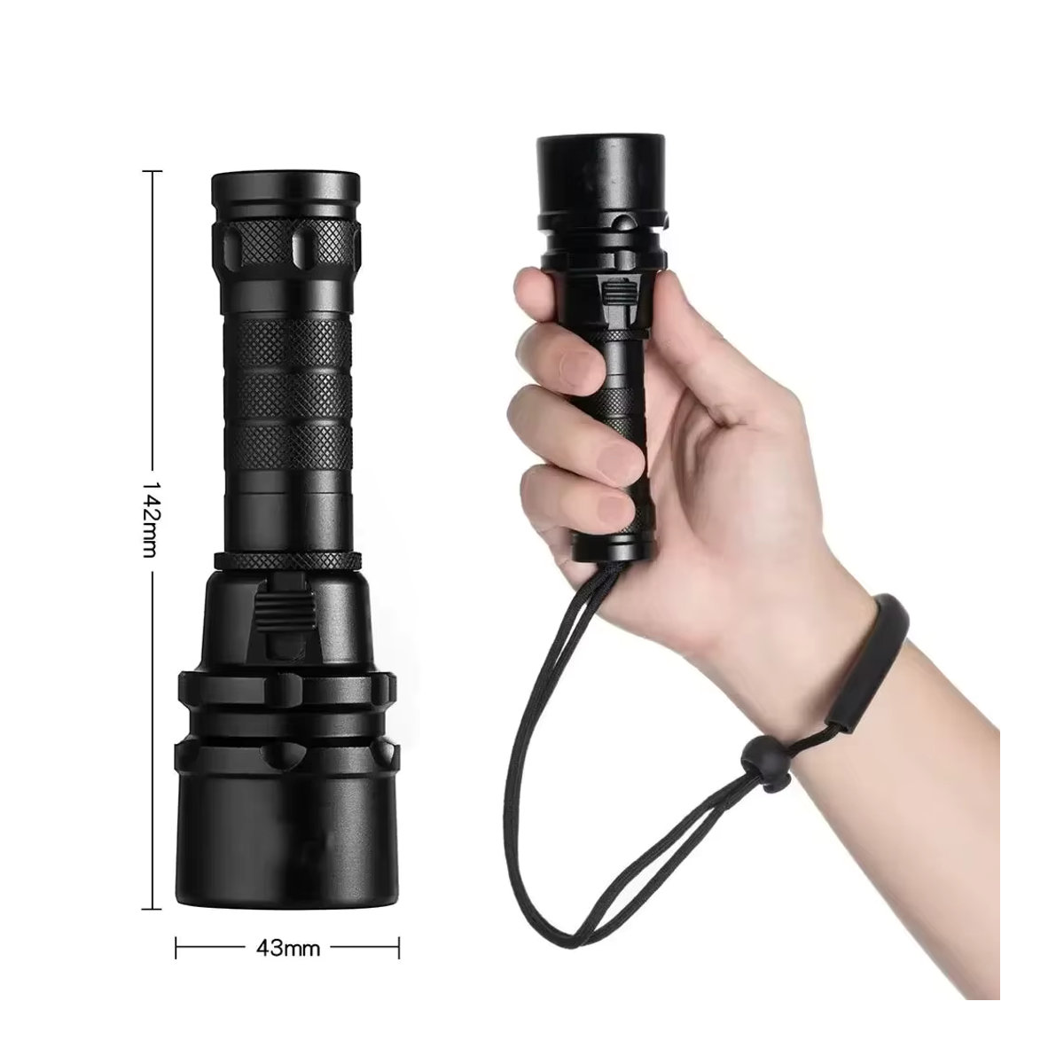 ESMARTER Hochleistungs-Tauchtaschenlampe mit IP68 Wasserdichtigkeit und Handseil für professionelle Tauchgänge, betrieben durch 18650-Batterien - Bild 2