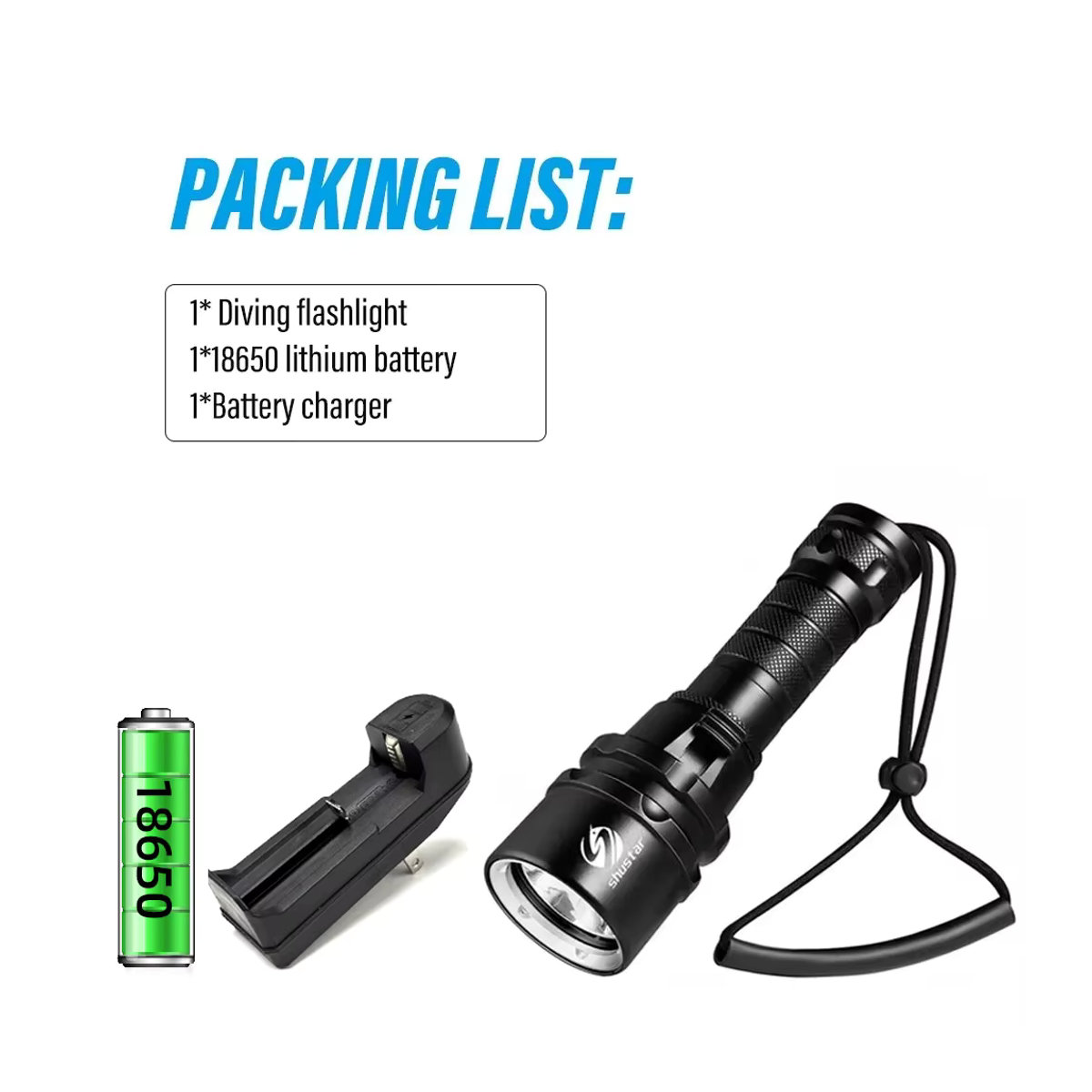 ESMARTER Hochleistungs-Tauchtaschenlampe mit IP68 Wasserdichtigkeit und Handseil für professionelle Tauchgänge, betrieben durch 18650-Batterien - Bild 6
