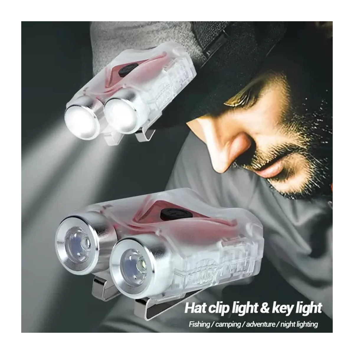 ESMARTER Multifunktionaler Hutclip mit wasserdichtem Scheinwerfer und Schlüsselanhänger, wiederaufladbare Campinglampe für Nachtlauf und Angeln - Bild 1