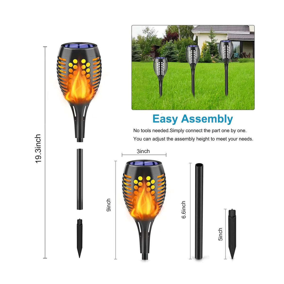 ESMARTER Solar-Flammenlicht für den Außenbereich mit 12 LEDs, wasserdichte LED-Gartendekoration für Rasen, Weg und Terrasse - Bild 3