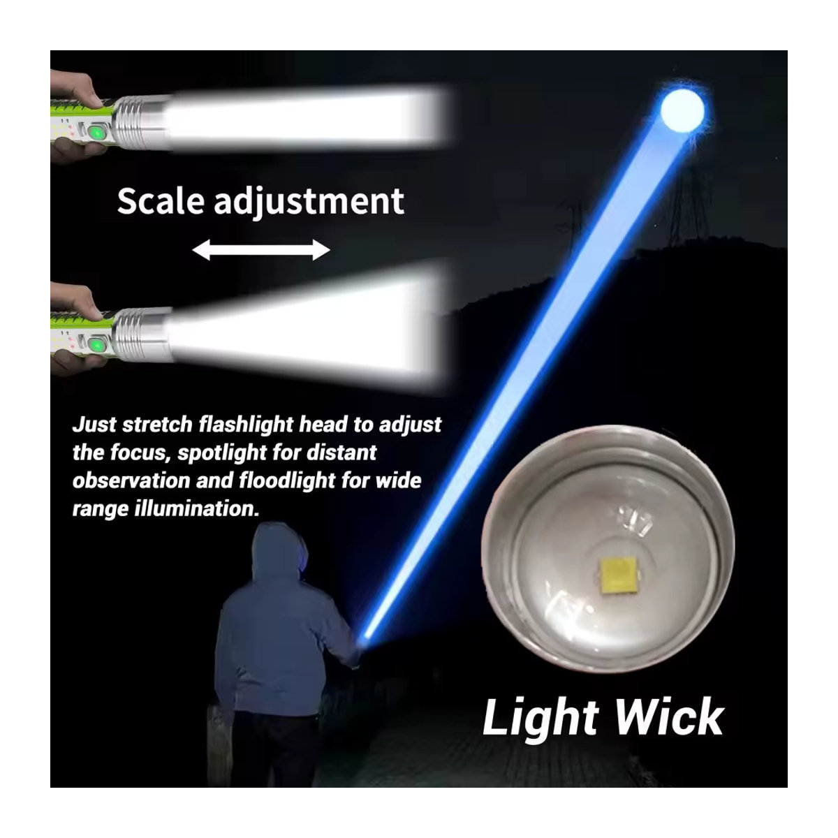 ESMARTER Taschenlampe mit XPG-Fokussierung, starker Reichweite, Typ-C-Aufladung und magnetischem Stiftclip sowie fluoreszierendem Schlüsselanhänger - Bild 5