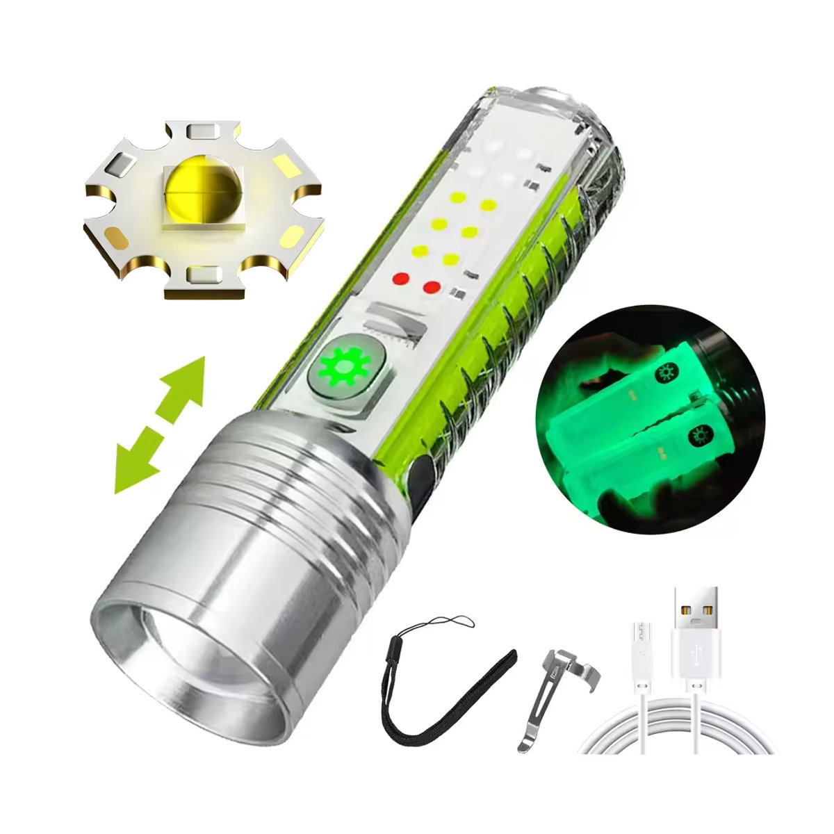 ESMARTER Taschenlampe mit XPG-Fokussierung, starker Reichweite, Typ-C-Aufladung und magnetischem Stiftclip sowie fluoreszierendem Schlüsselanhänger - Bild 6