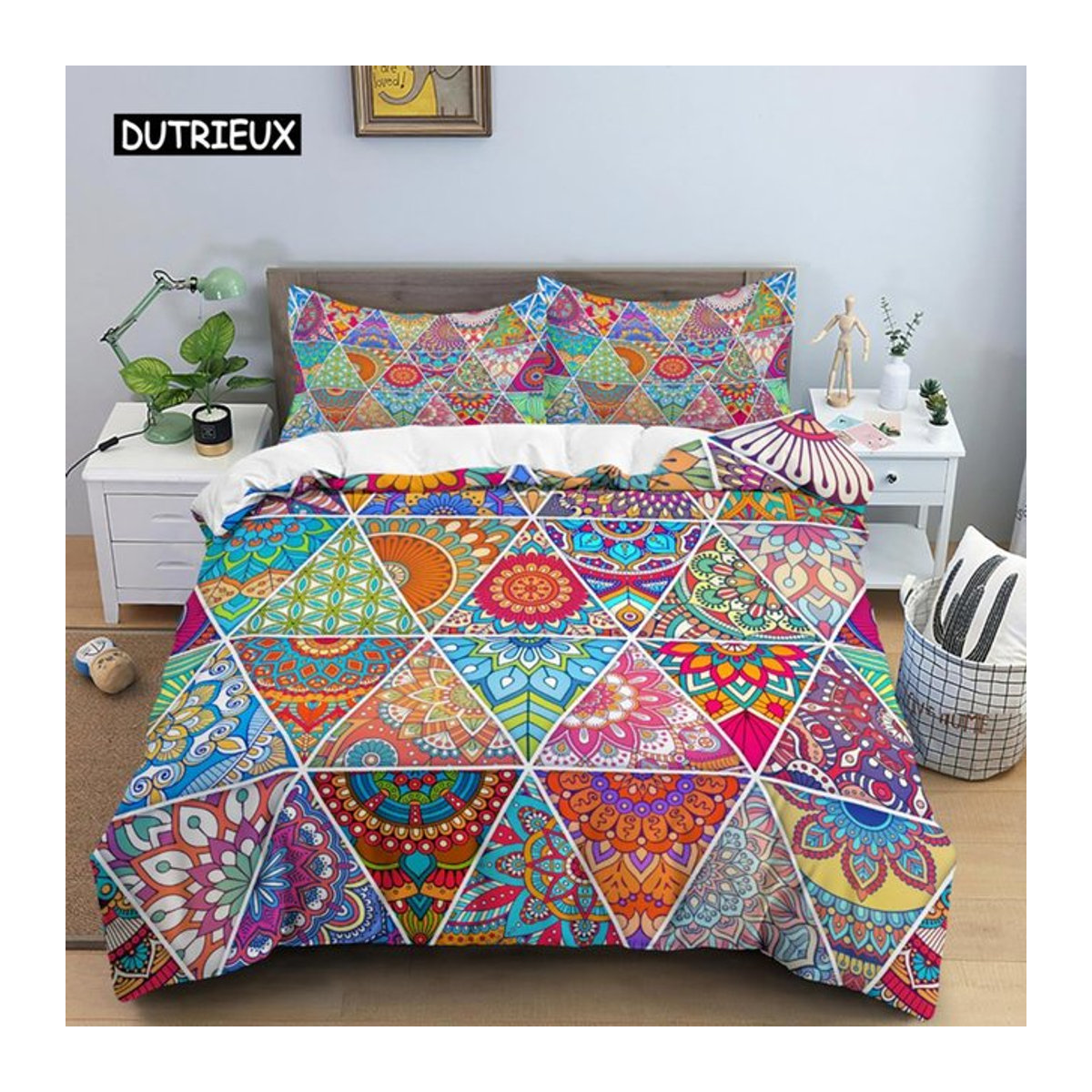Ethnische Bohemian Mandala Bettwäsche Set mit Blumenmuster und geometrischem Retro-Stil, Multicolor, B/H: 135 x 200 cm - Bild 1