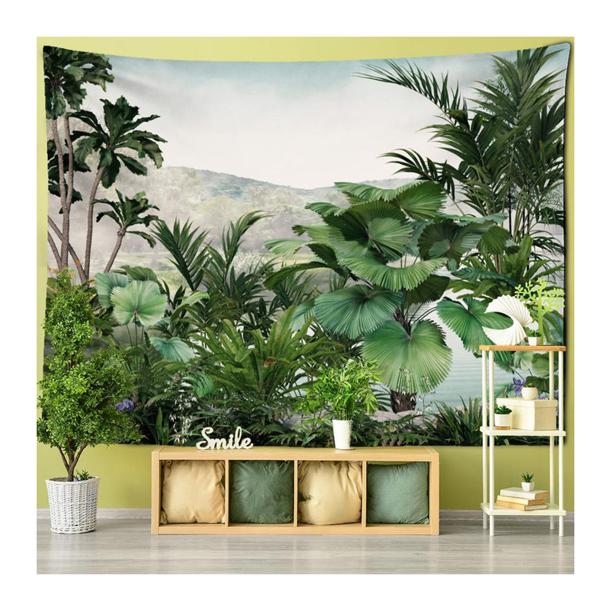 Ethorn Wandteppich mit Palmenmotiv und floraler Landschaft, Bohemian Design, mehrfarbig, B/H: 150 x 100 cm - Bild 2
