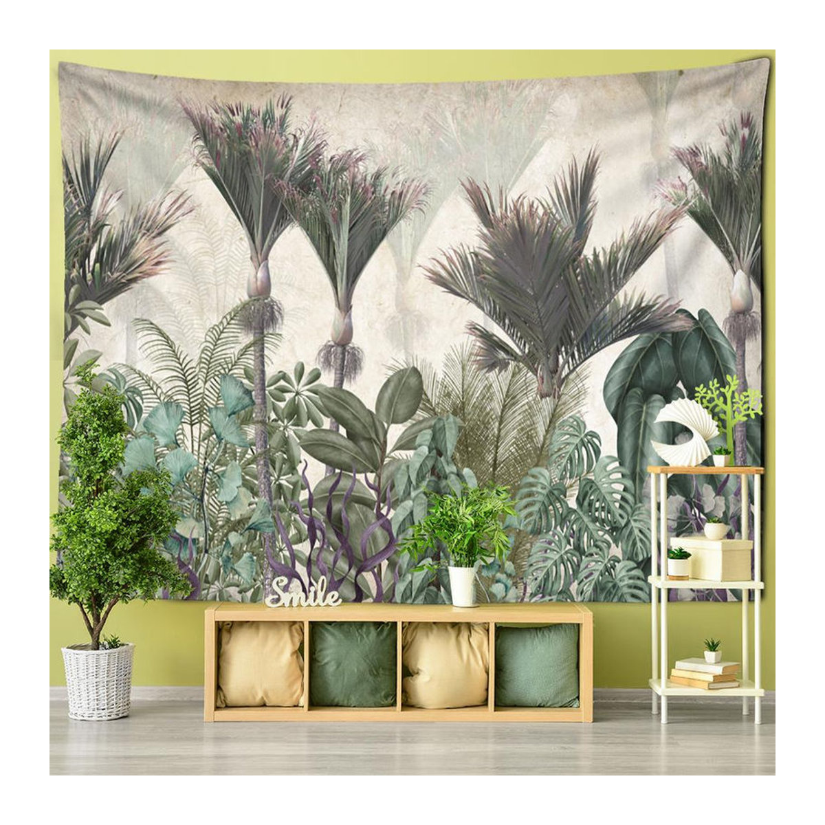 Ethorn Wandteppich mit Palmenmotiv und floraler Landschaft, Bohemian Design, mehrfarbig, B/H: 150 x 100 cm - Bild 3