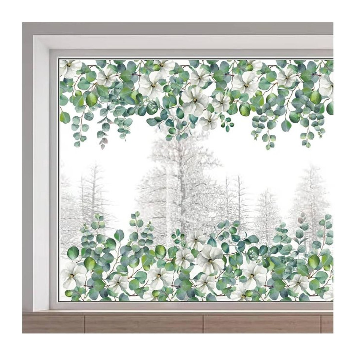 Eukalyptusblätter Fensteraufkleber in Grün mit floralem Design für Frühling und Sommer, B: 118 cm, H: 39 cm - Bild 1
